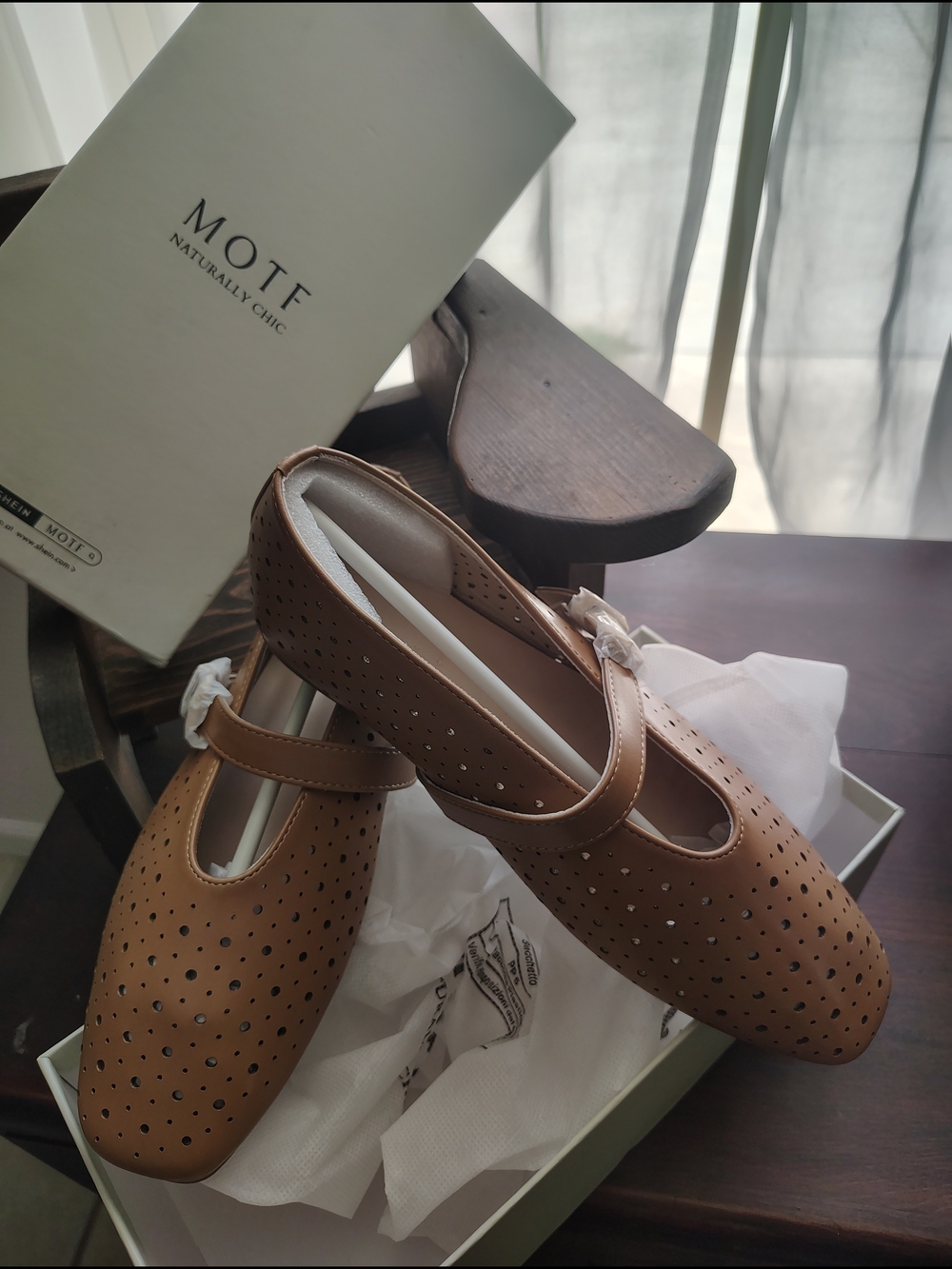 MOTF Camel Perforated Mary Jane Comfort Flats